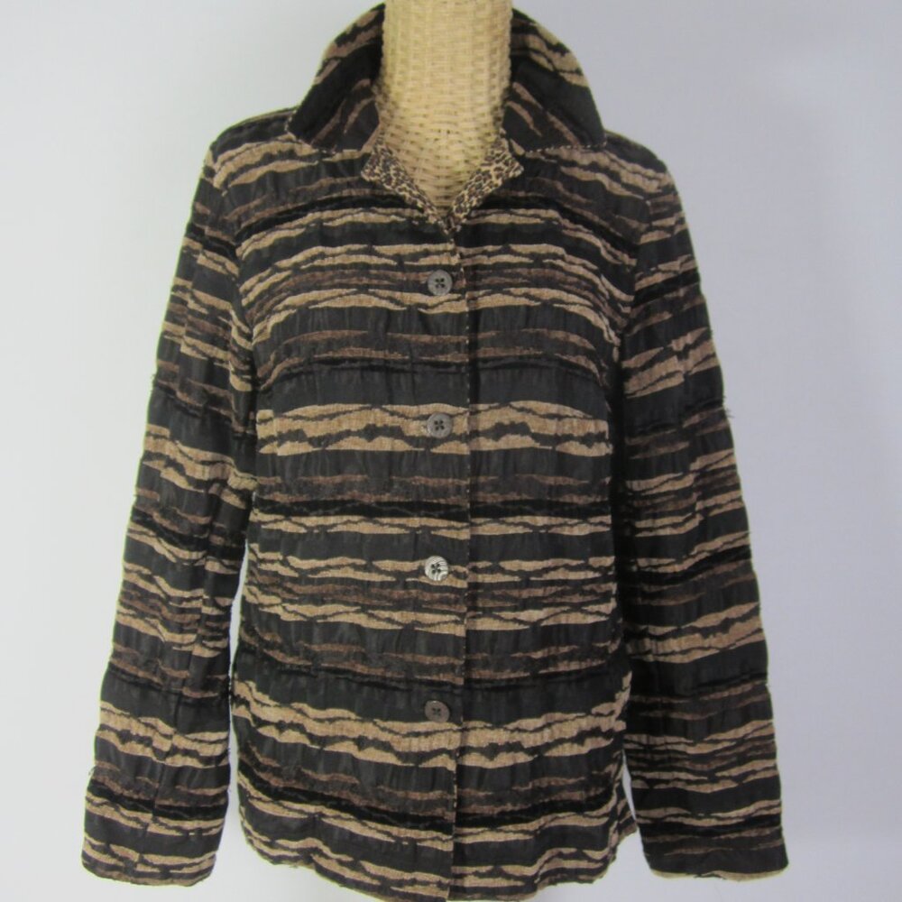 Vtg Coldwater Creek Women S Brown Cheetah Animal Print Pieced LS Shirt Velour